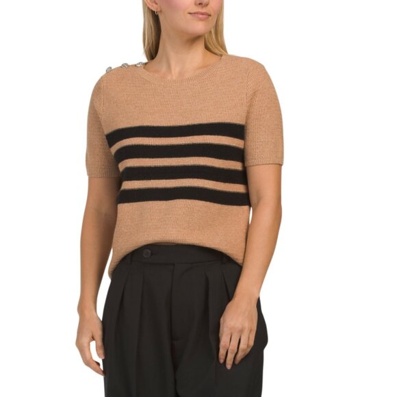 CHLOE & JASMINE Caramel Short Sleeve Crew Neck Sweater - Picture 1 of 2